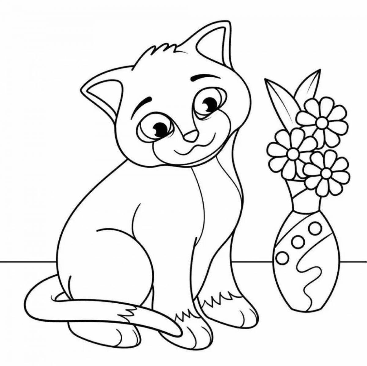 Очаровательный котенок с цветами раскраска
