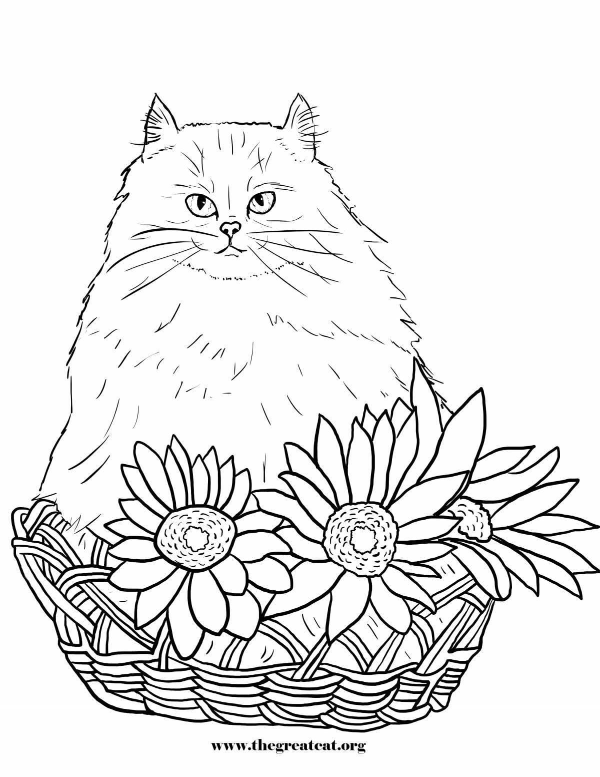 Раскраска игривый котенок с цветами