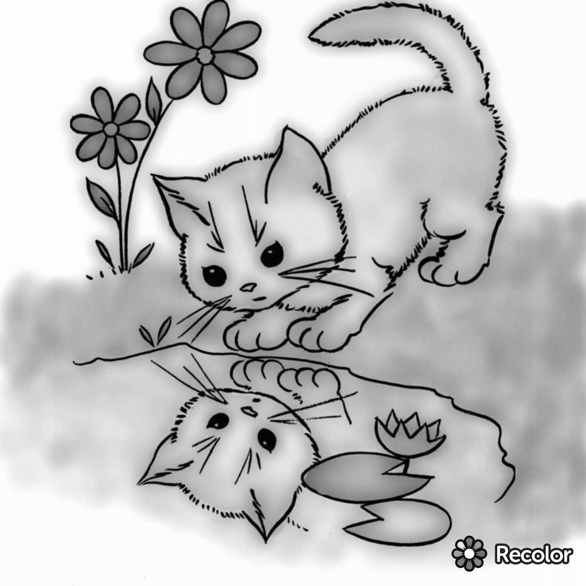Раскраска восхитительный котенок с цветами
