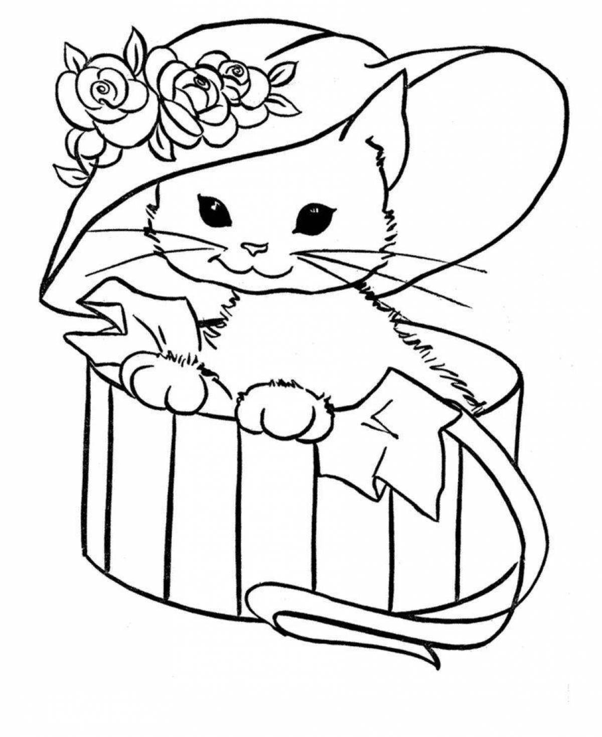 Раскраска юмористический котенок с цветами