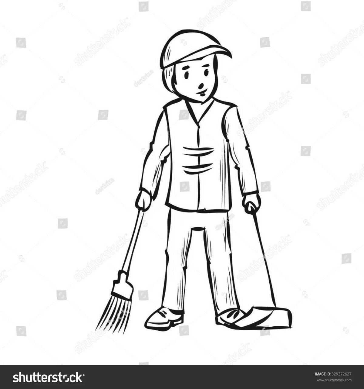 Раскраска Милый уборщик раскраски для детей