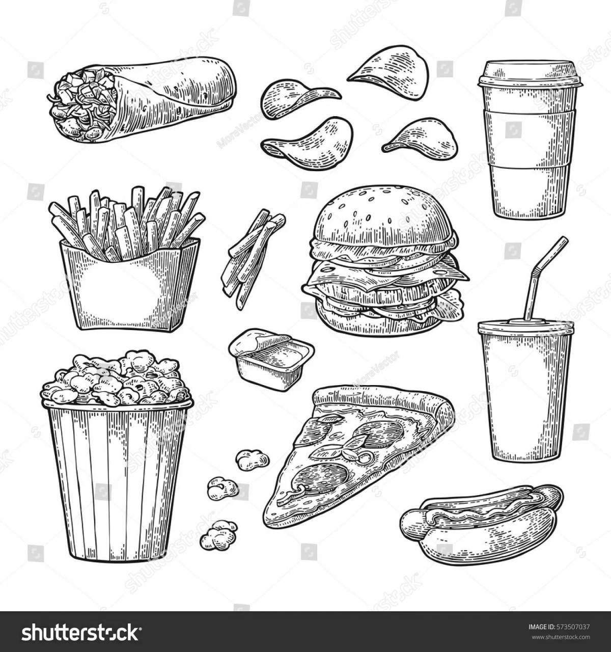 Раскраска Красочная страница раскраски колы и чипсов