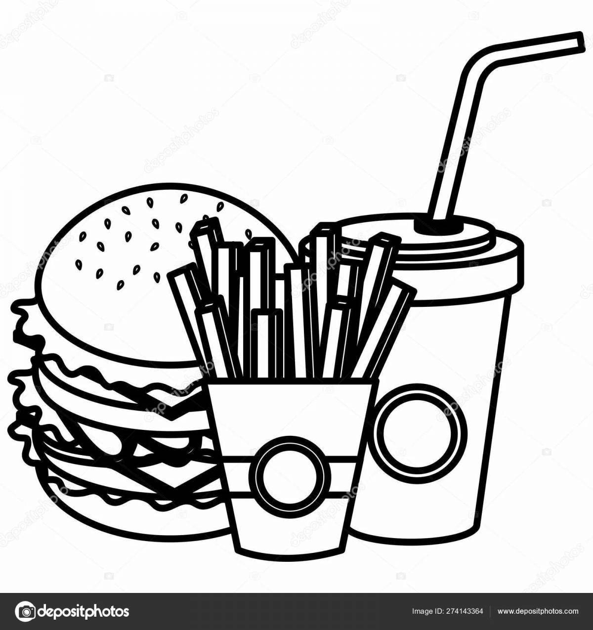 Раскраска Очаровательная раскраска колы и чипсов