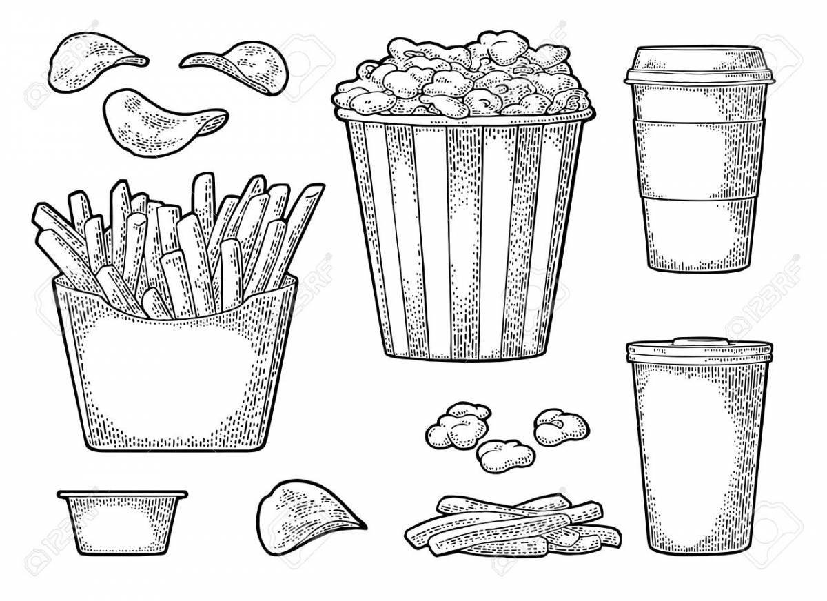 Dramatic cola and chips coloring page