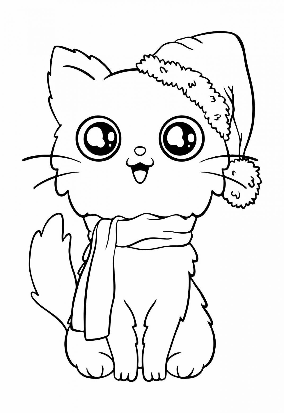 Christmas cat coloring page