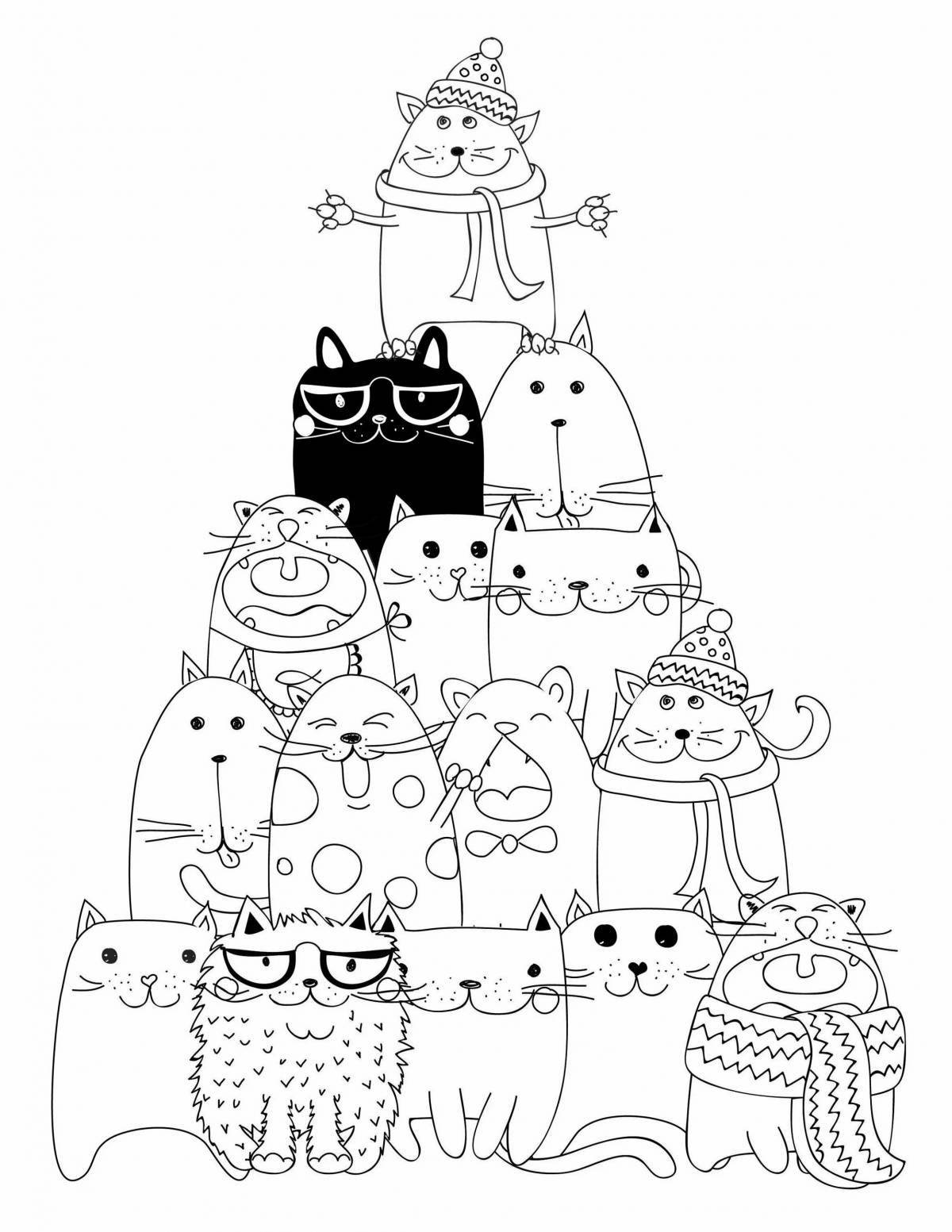 Coloring funny christmas cats