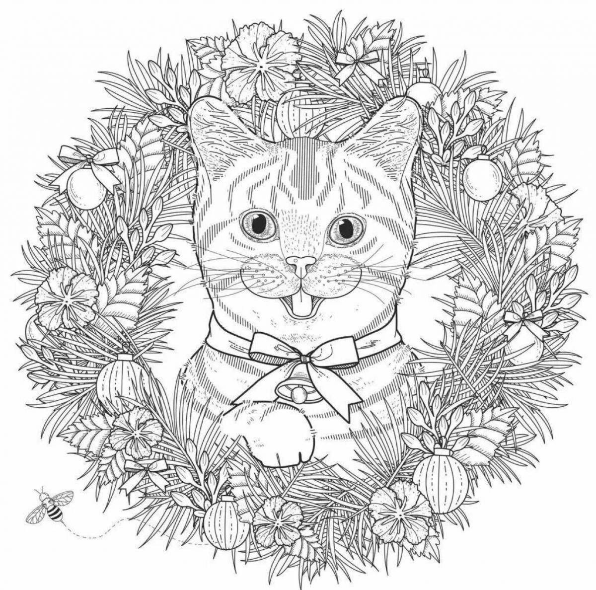 Coloring snowy christmas cats