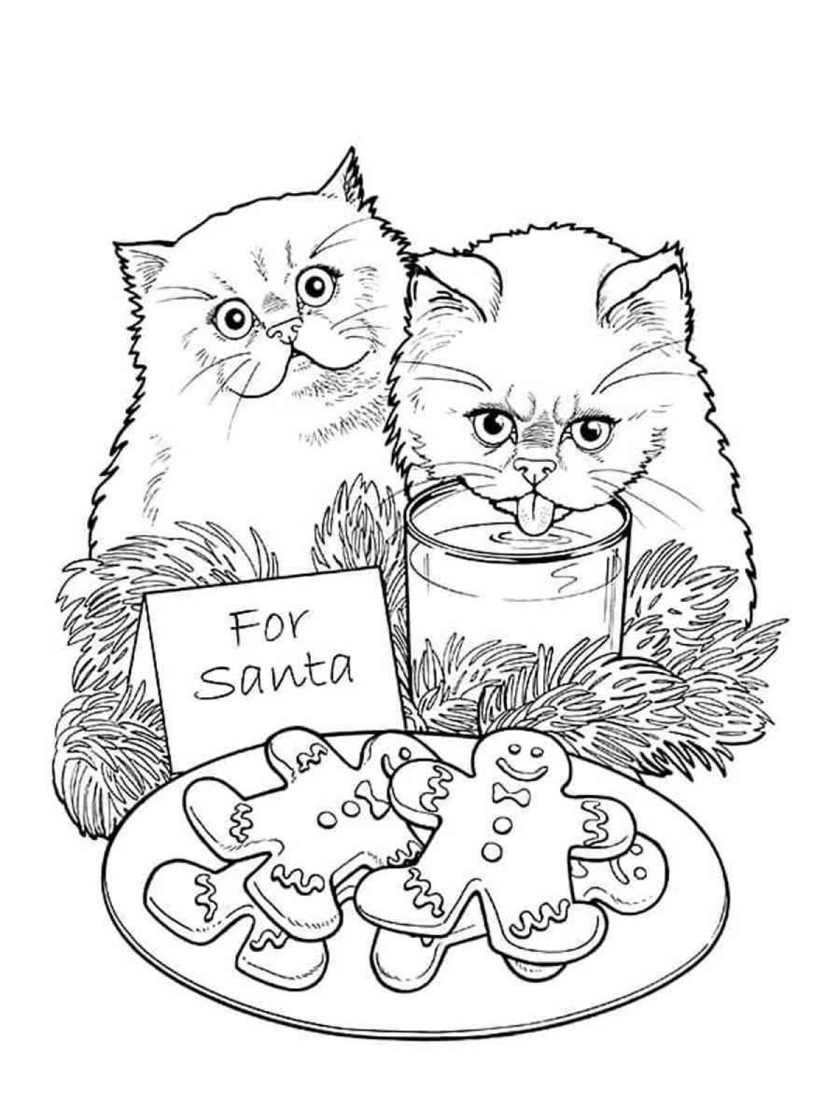 Раскраска мягкие рождественские кошки