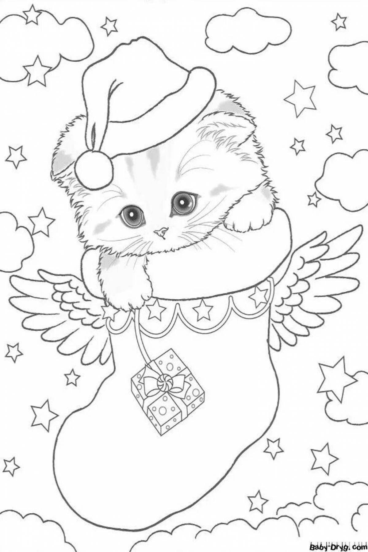 Coloring funny christmas kittens