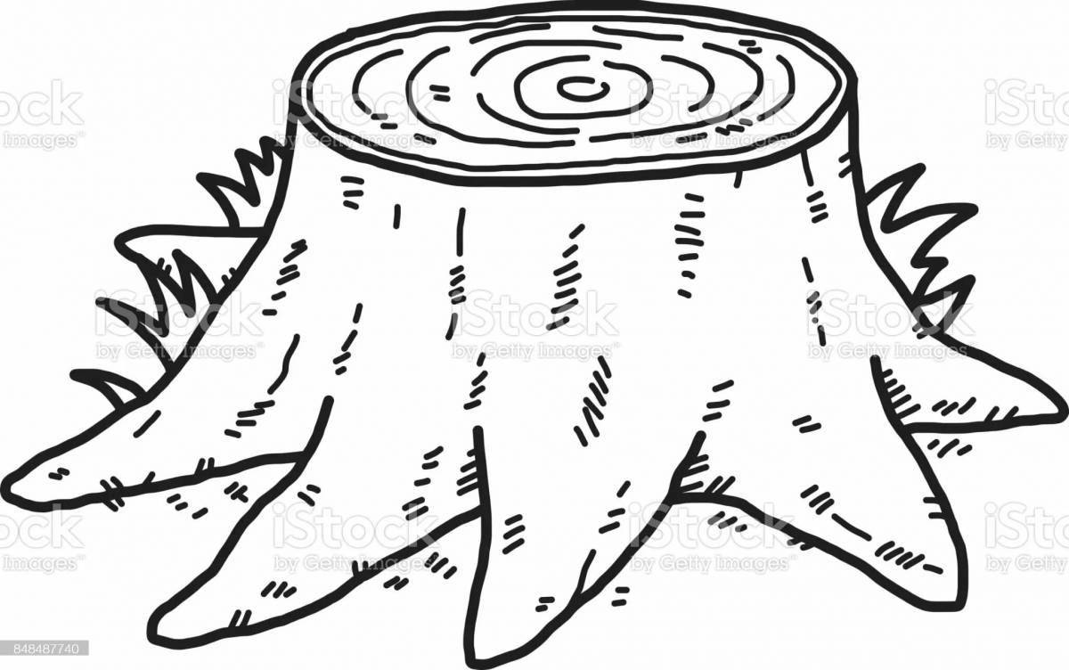 Glowing tree stump coloring page for kids