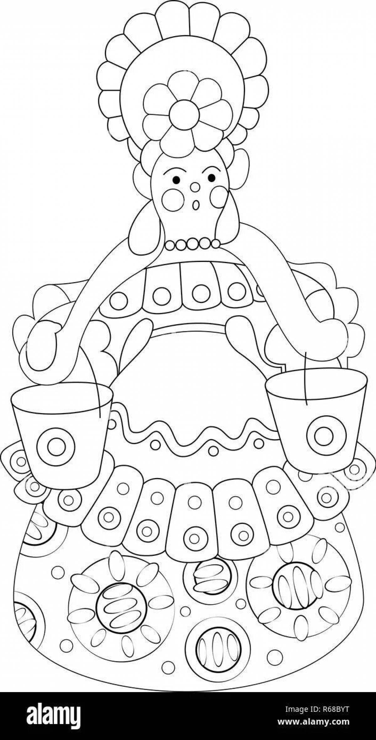 Раскраска Красочный водовоз дымковская игрушка