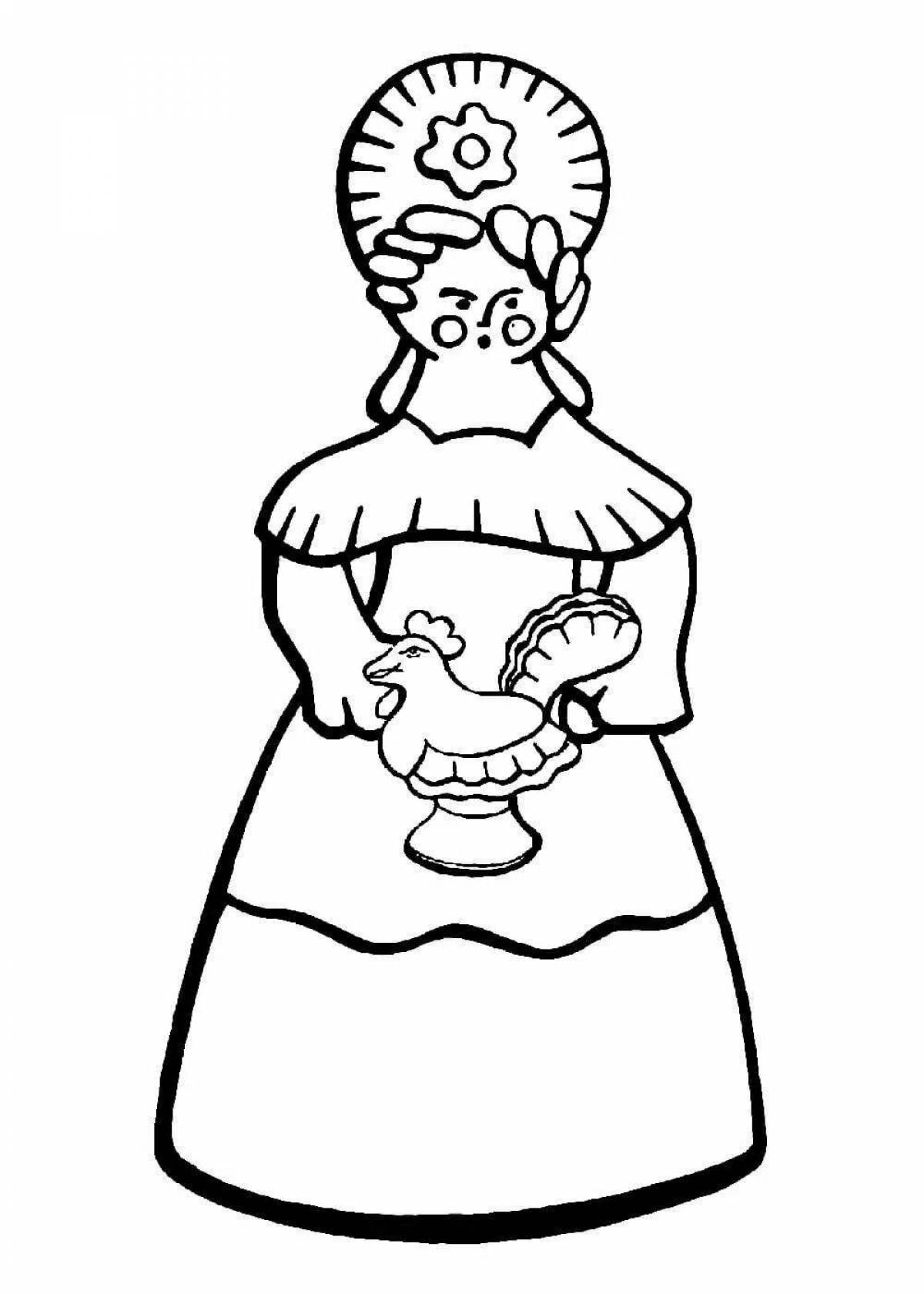 Раскраска Очаровательный водовоз дымковская игрушка