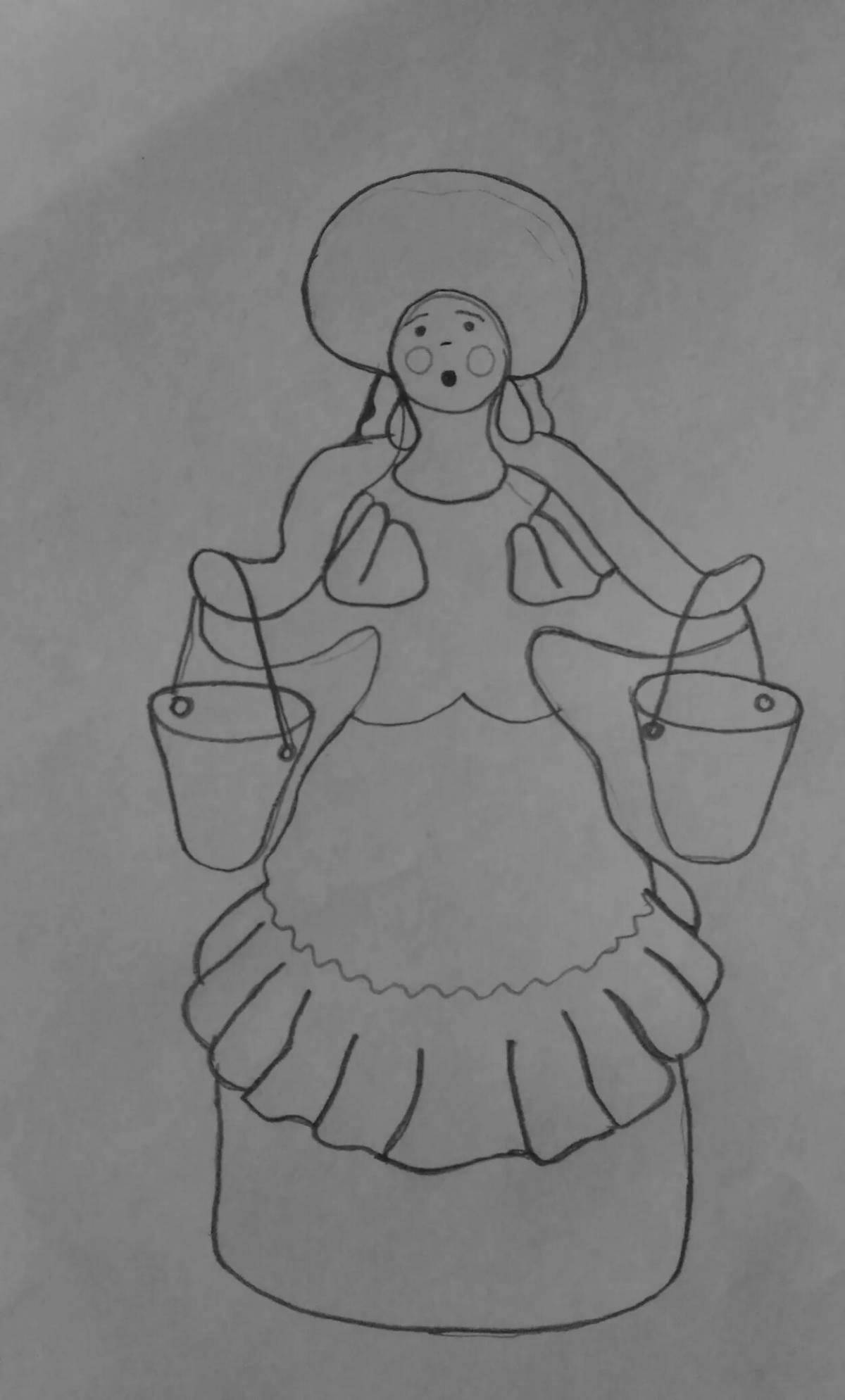 Раскраска Роскошный водовоз дымковская игрушка