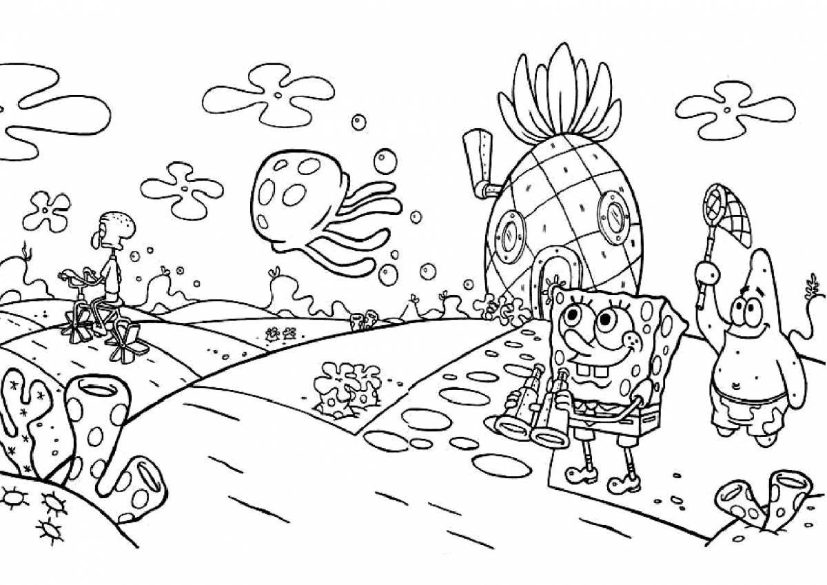 Spongebob holiday house coloring page