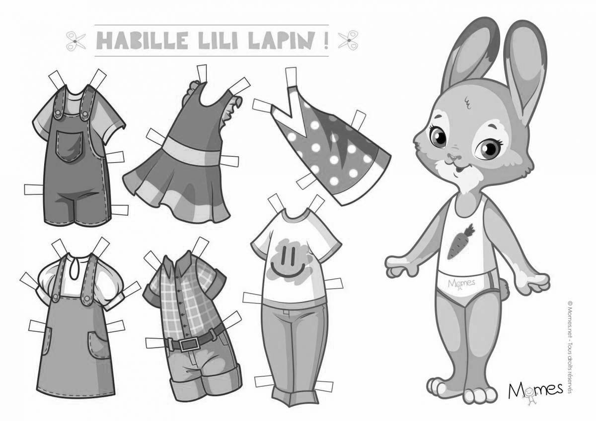 Очаровательный кролик-раскраска с одеждой