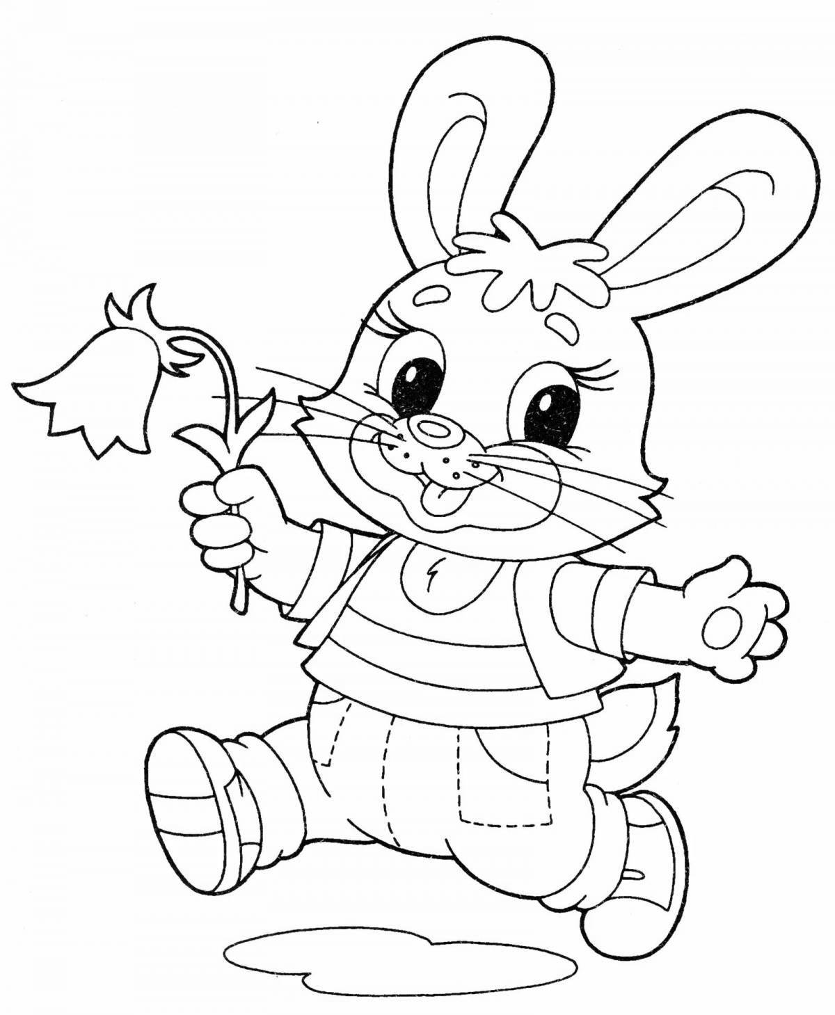 Радостный кролик-раскраска с одеждой