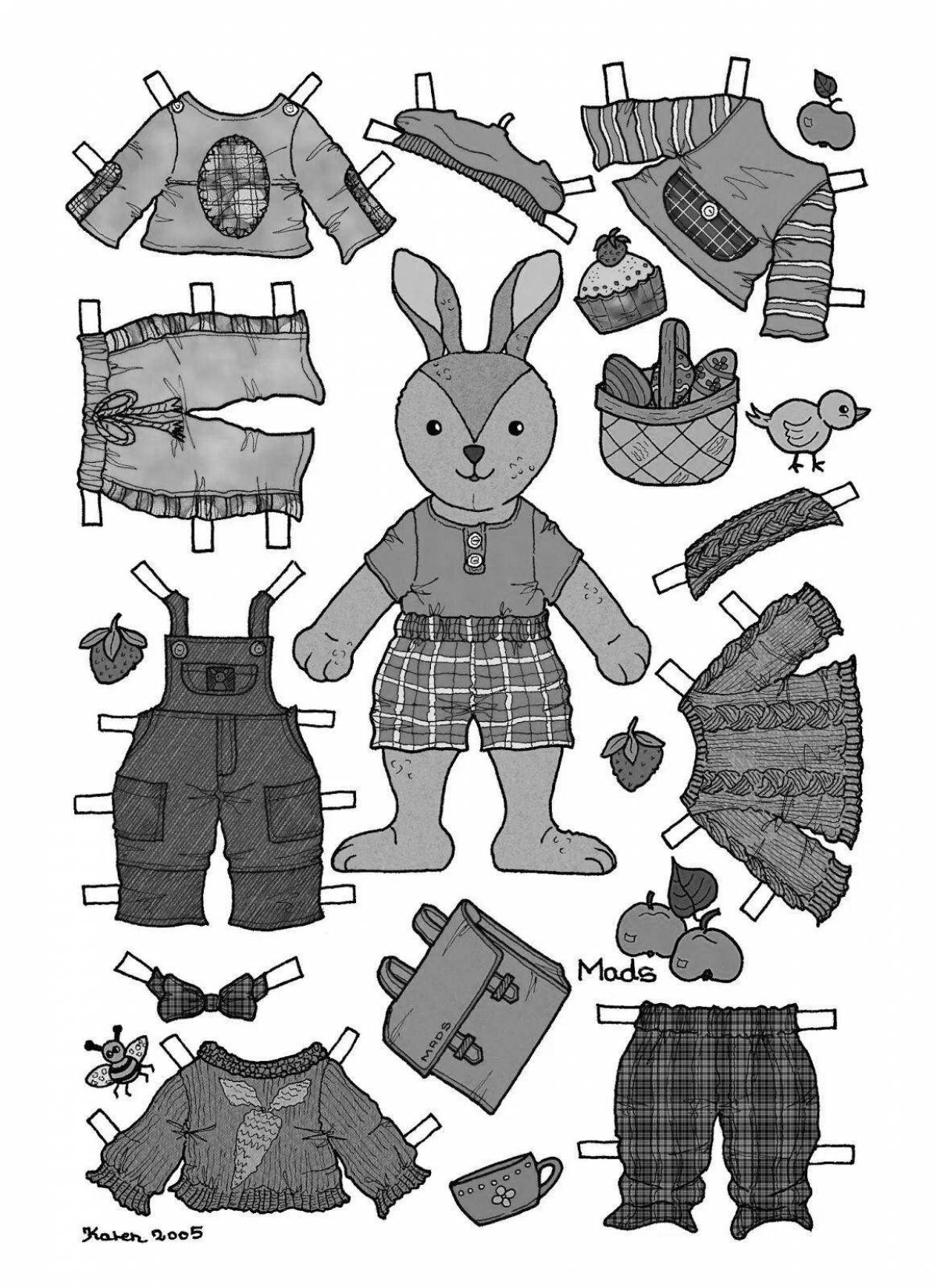 Colorful coloring rabbit with clothes