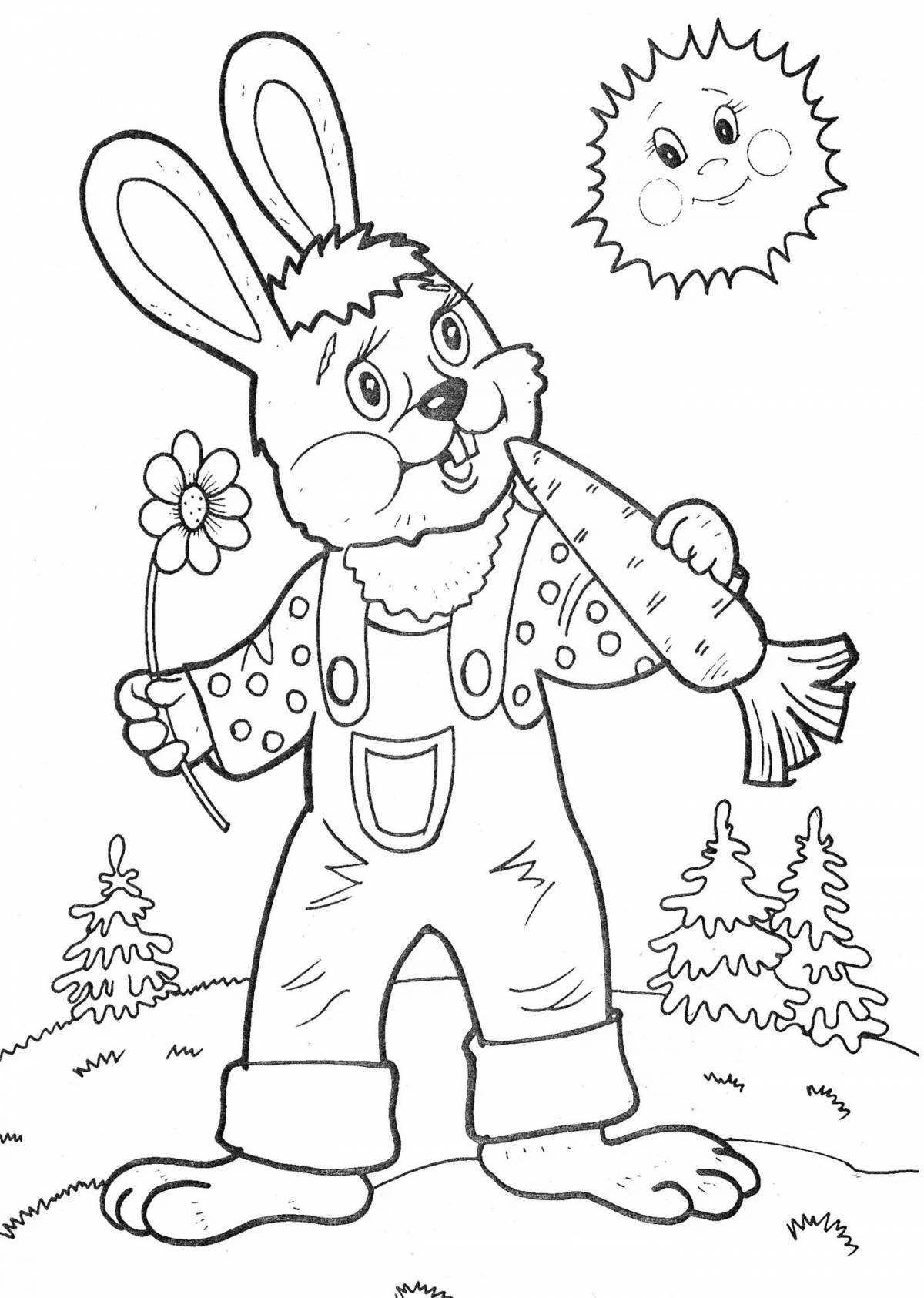 Fairytale coloring rabbit with clothes