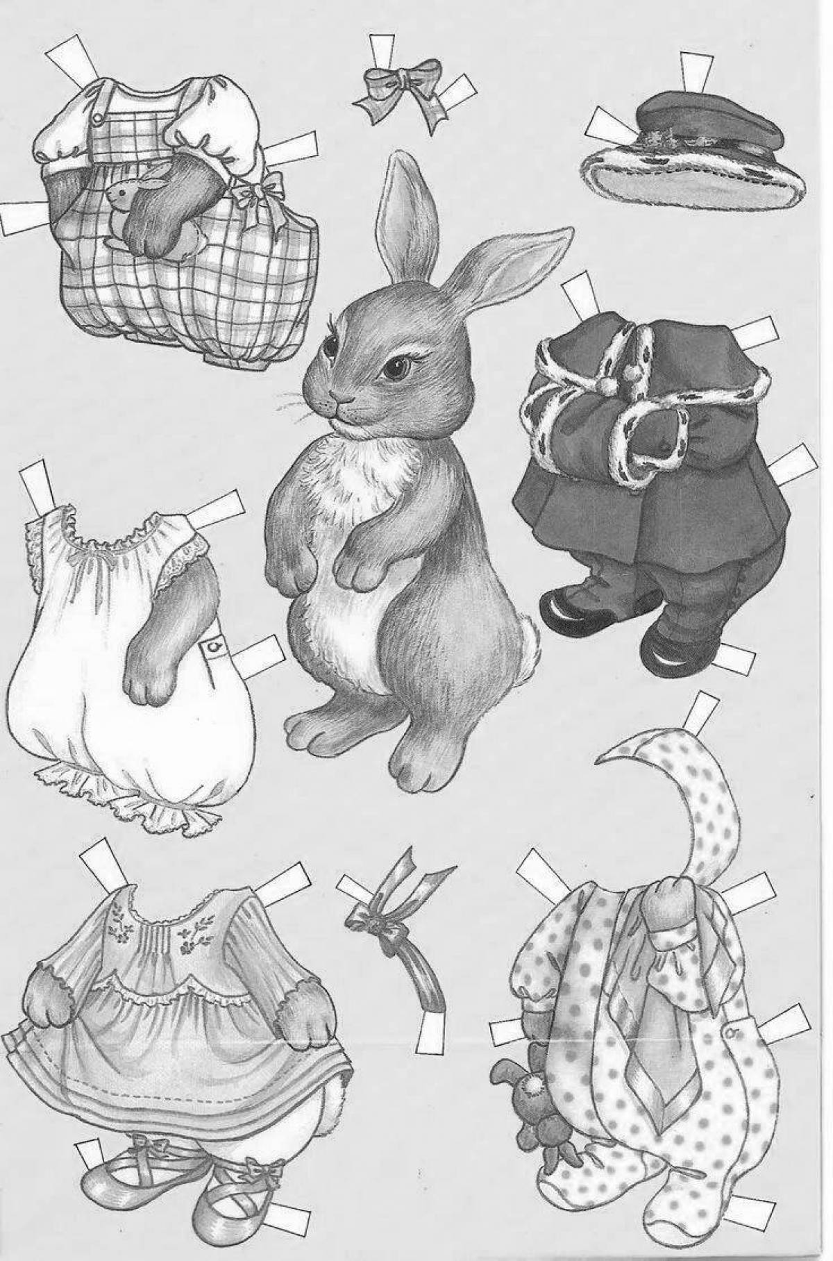 Great coloring rabbit with clothes