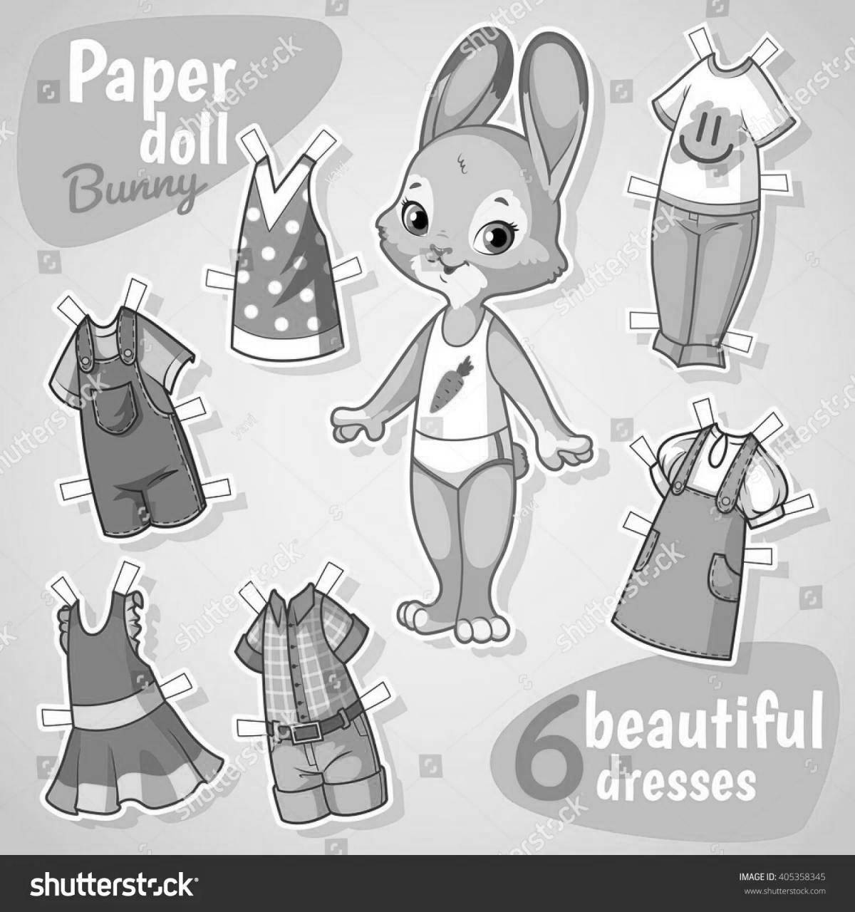 Exquisite coloring rabbit with clothes