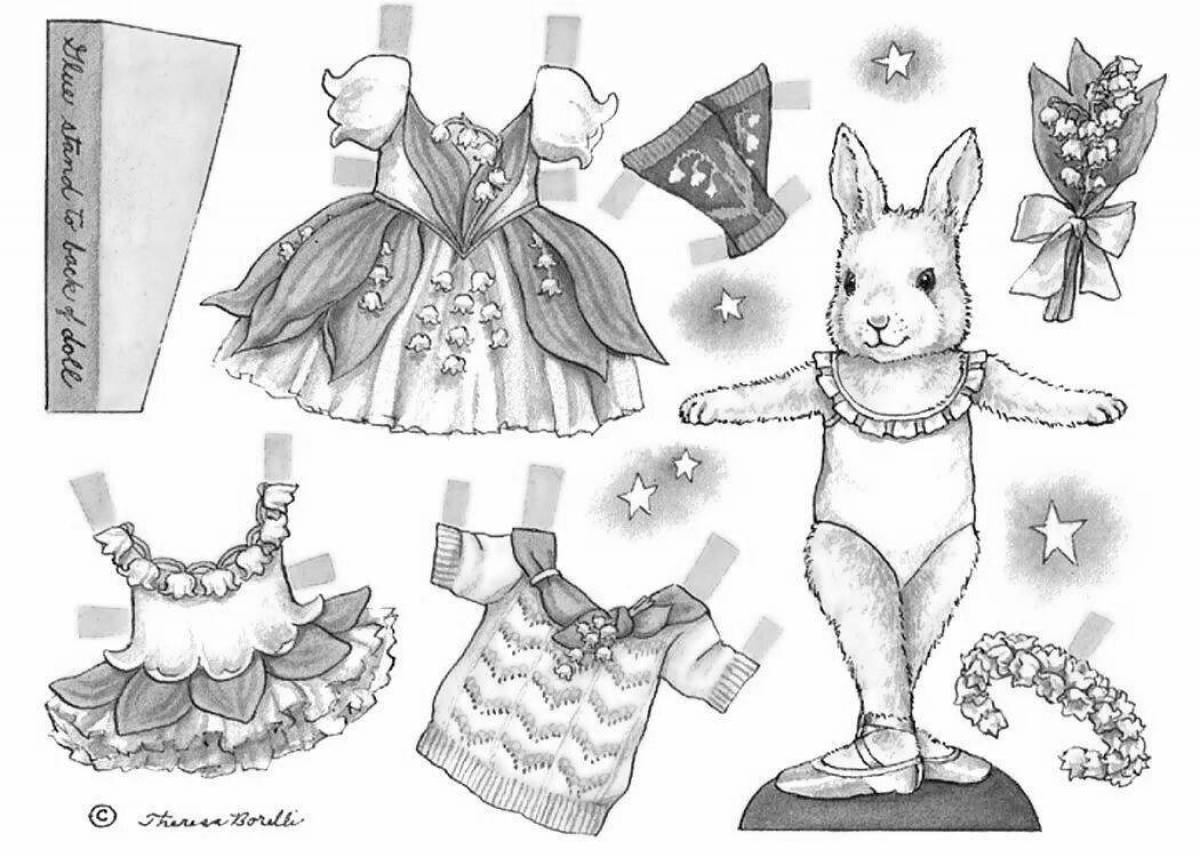 Изящный кролик-раскраска с одеждой