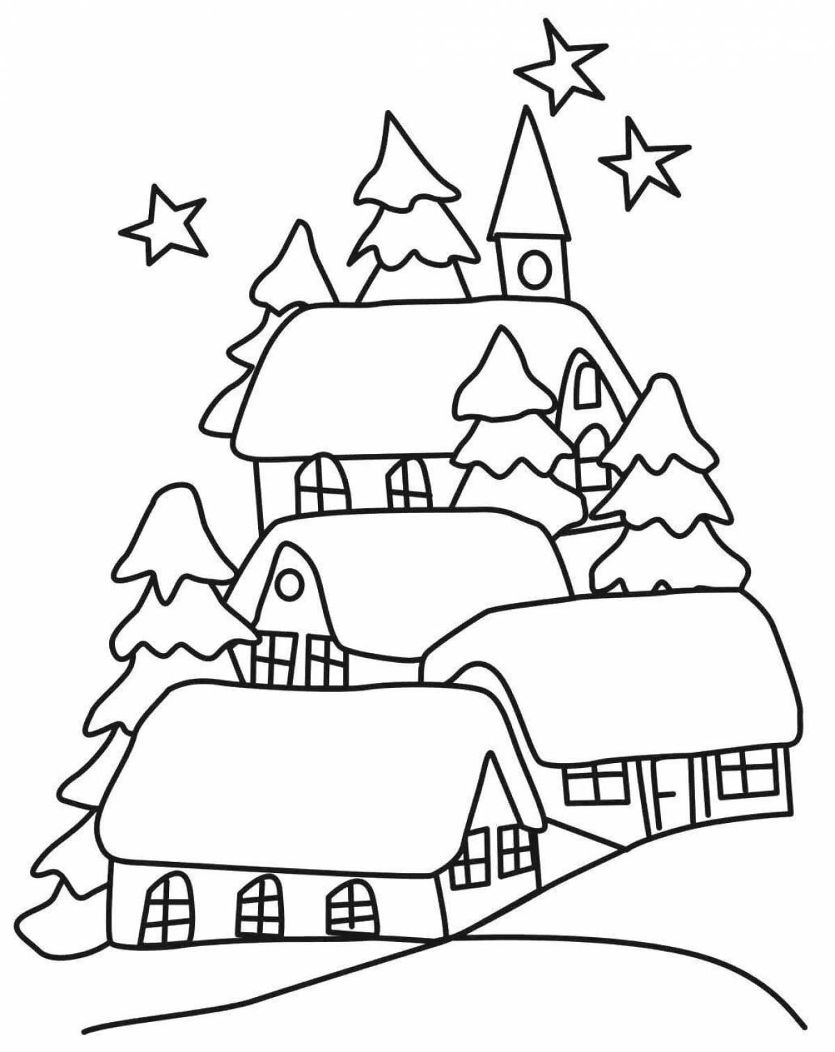 Sparkling house Christmas coloring