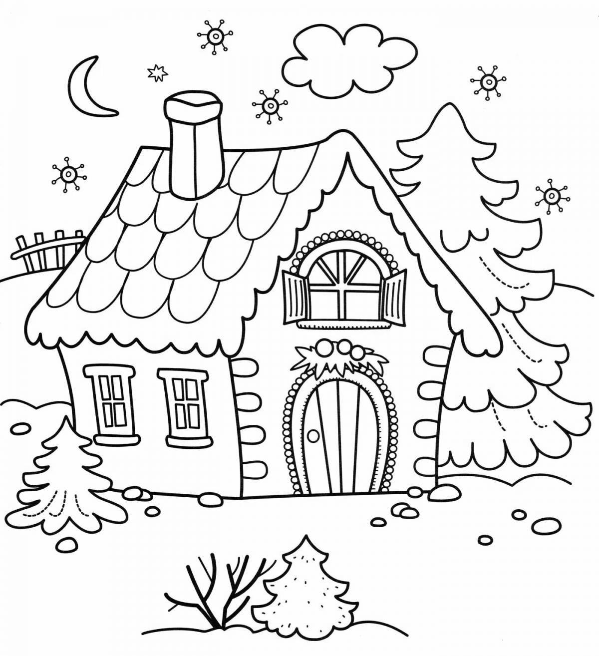 Christmas coloring house with festoons