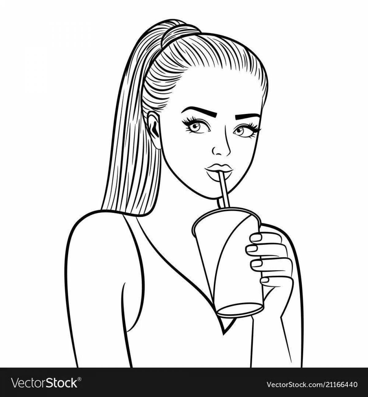 Coloring page of sparkling drink for girls