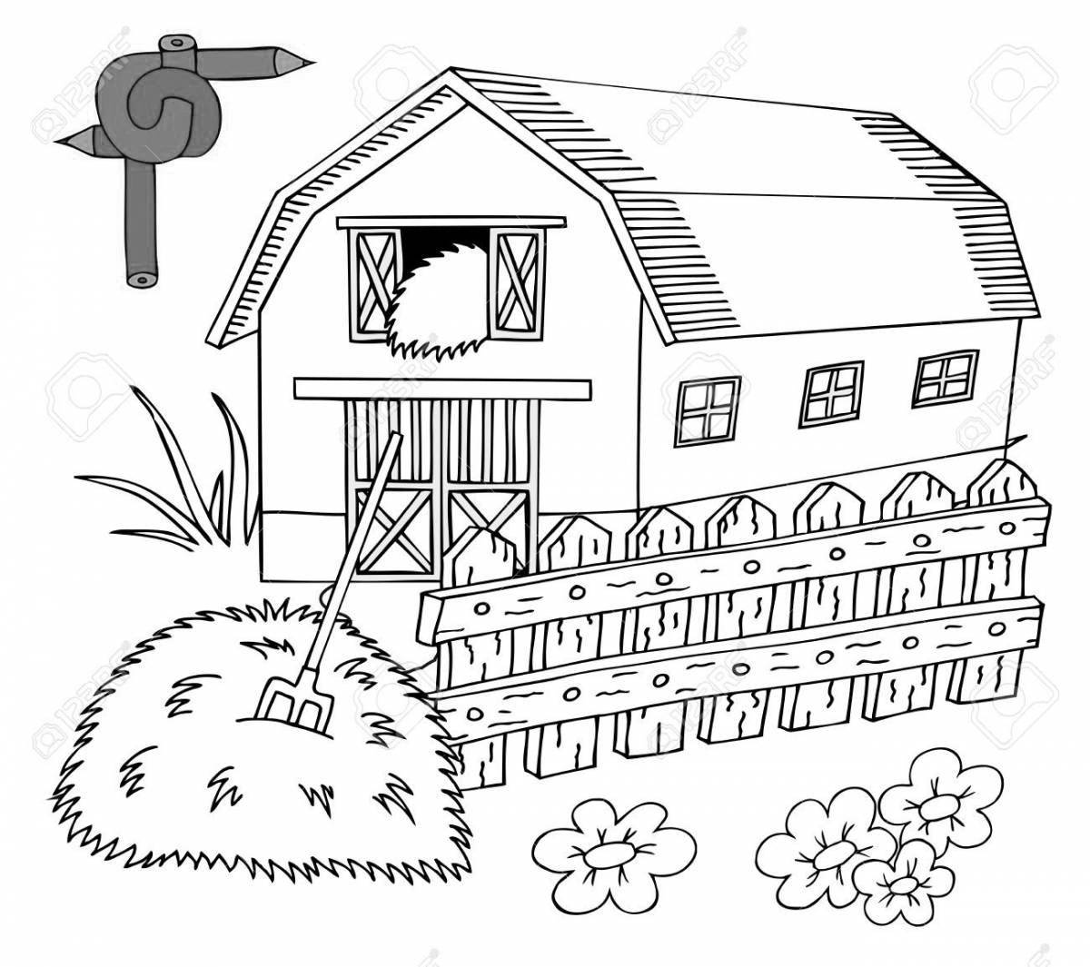 Playful baby chicken coop coloring page