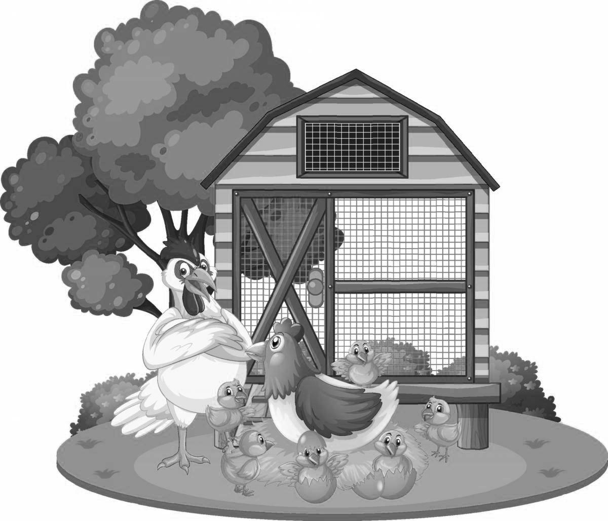 Adorable chicken coop coloring page for little ones