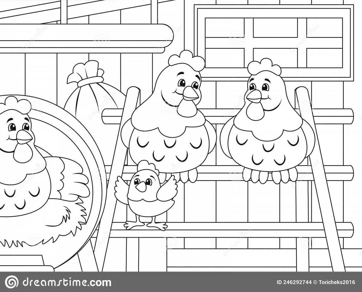 Exquisite chicken coop coloring book for kids