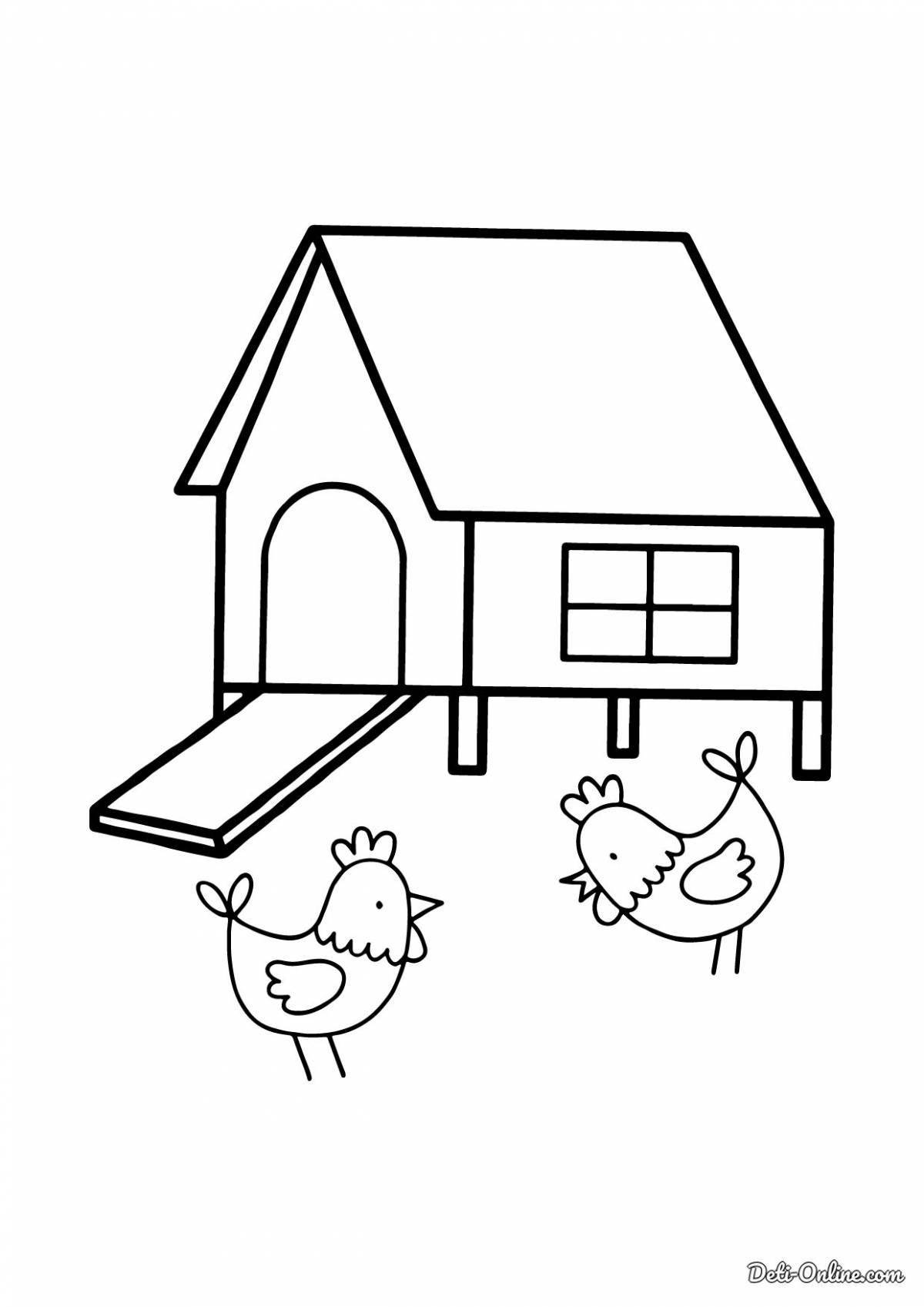 Grand Chicken Coop Coloring Page for Toddlers