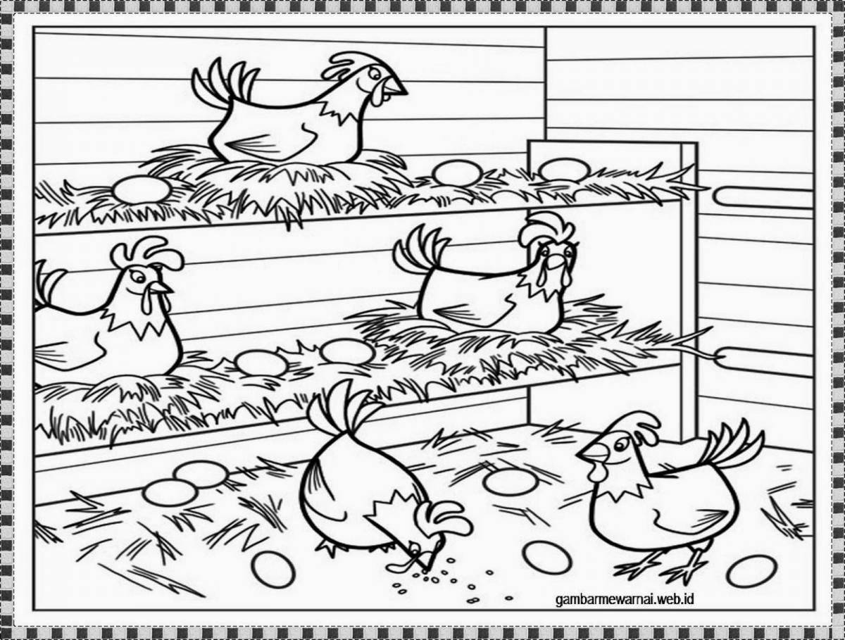 Beautiful chicken coop coloring page for kids