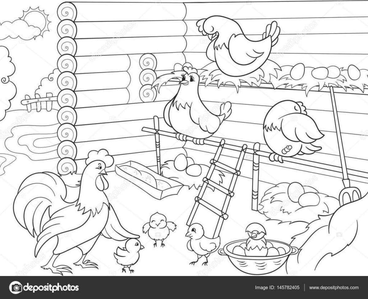 Glitter chicken coop coloring book for kids
