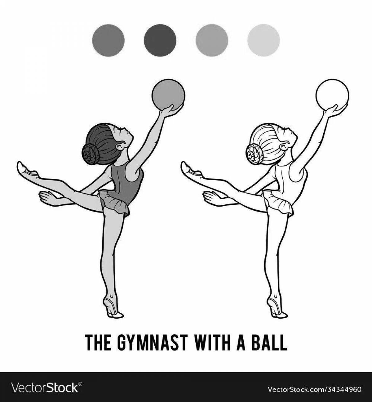 Glossy gymnast with ball