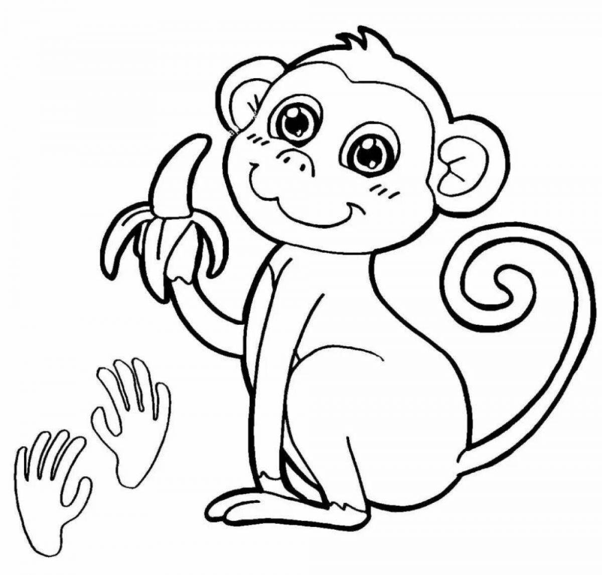Красочная раскраска обезьяна с бананом