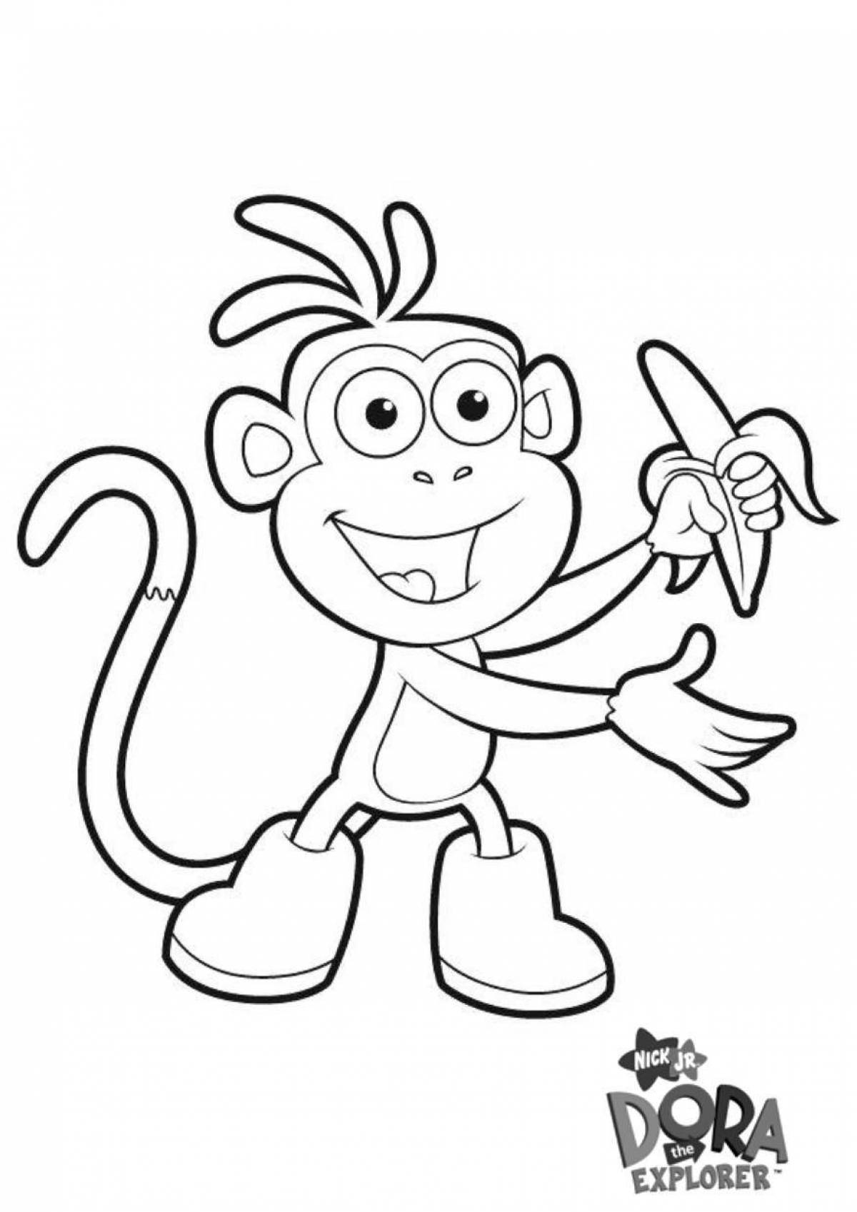 Привлекательная раскраска обезьяна с бананом