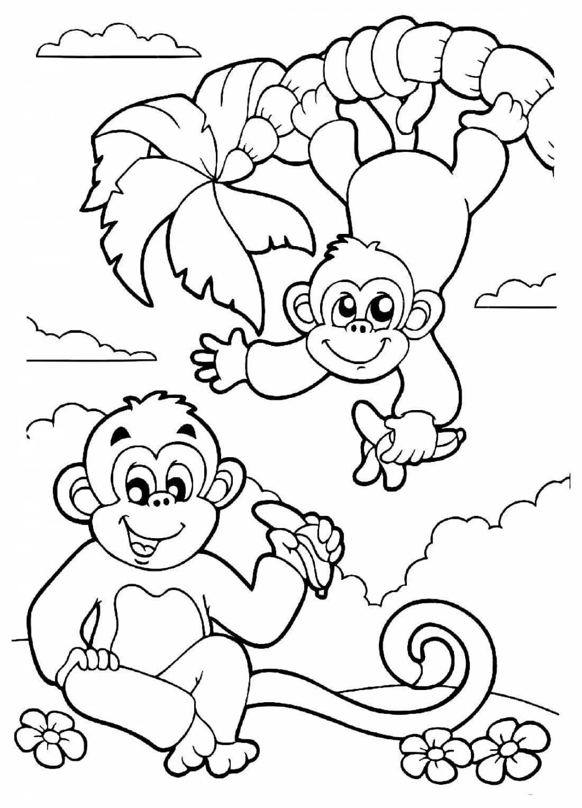 Приветливая раскраска обезьяна с бананом