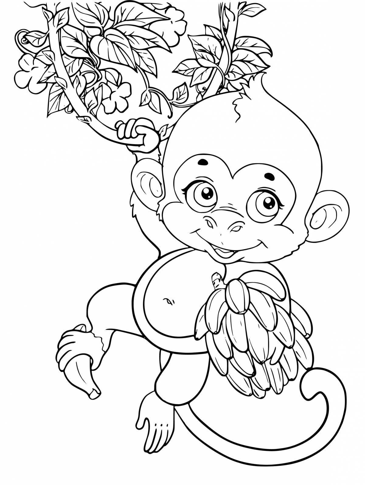 Сияющая раскраска обезьяна с бананом
