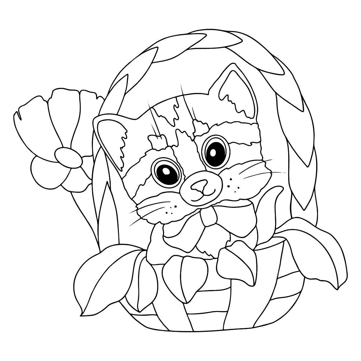 Coloring page adorable cat in a basket