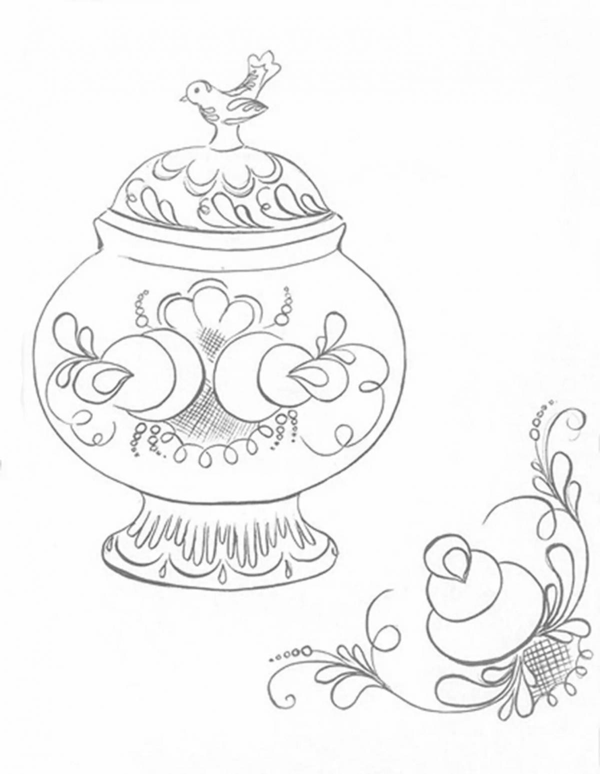 Coloring jug of joyful gzhel