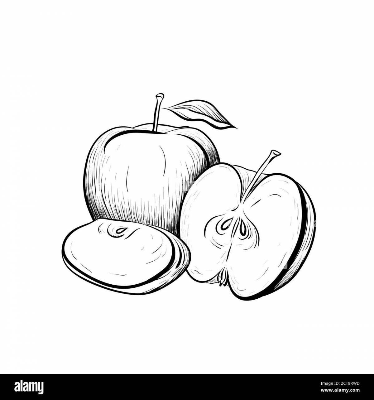 Coloring page of a freshly cut apple