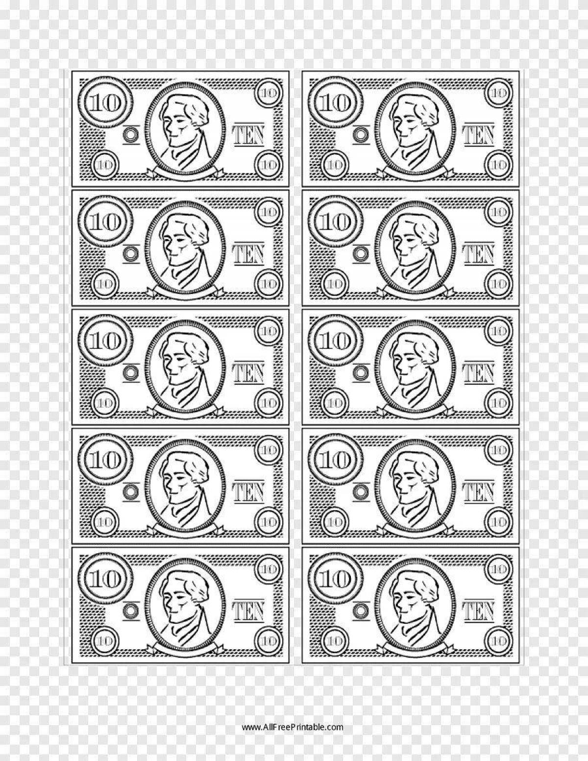 Colorful 100 dollar bill coloring page
