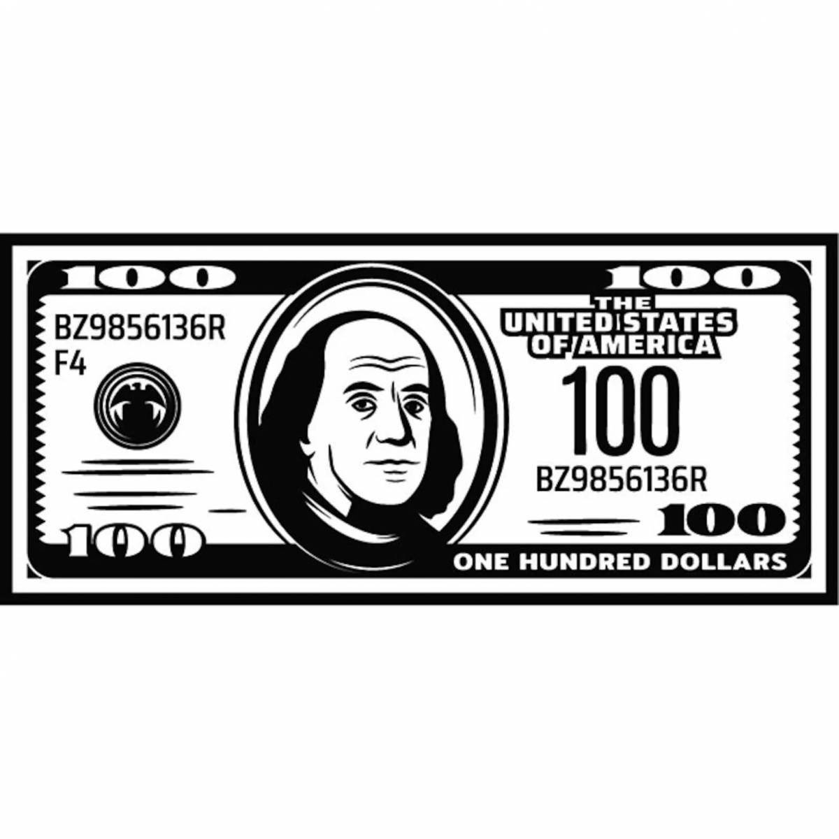 Photo 100 dollar bill playful coloring page