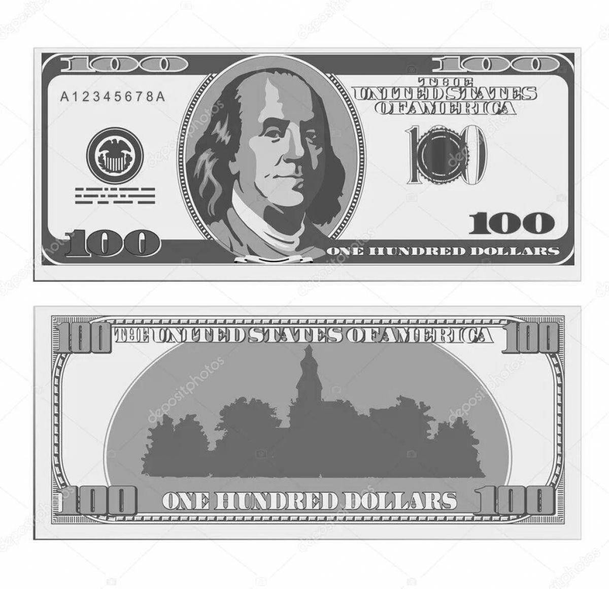 Unique 100 dollar bill coloring page