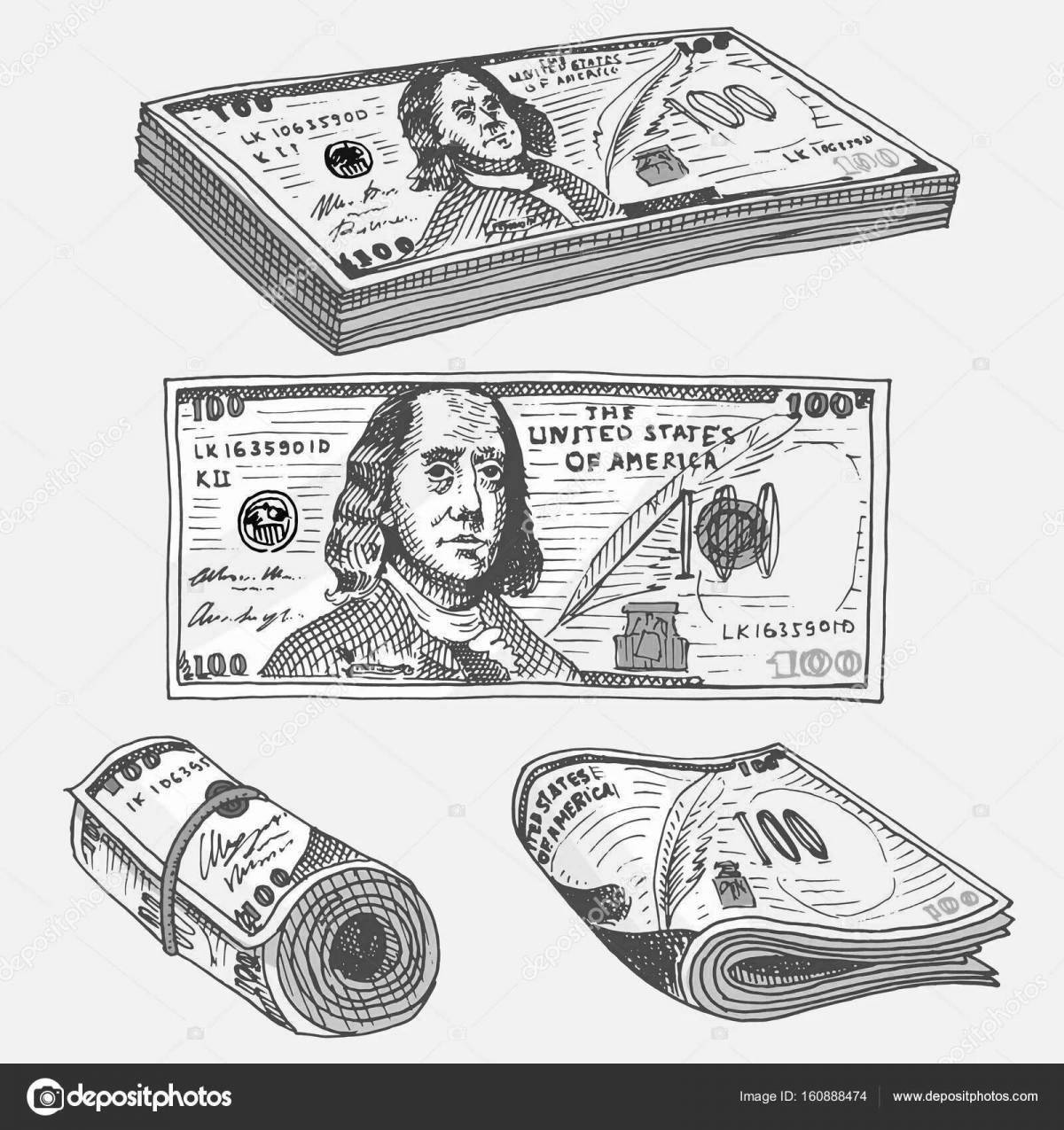 Clear 100 dollar bill coloring page