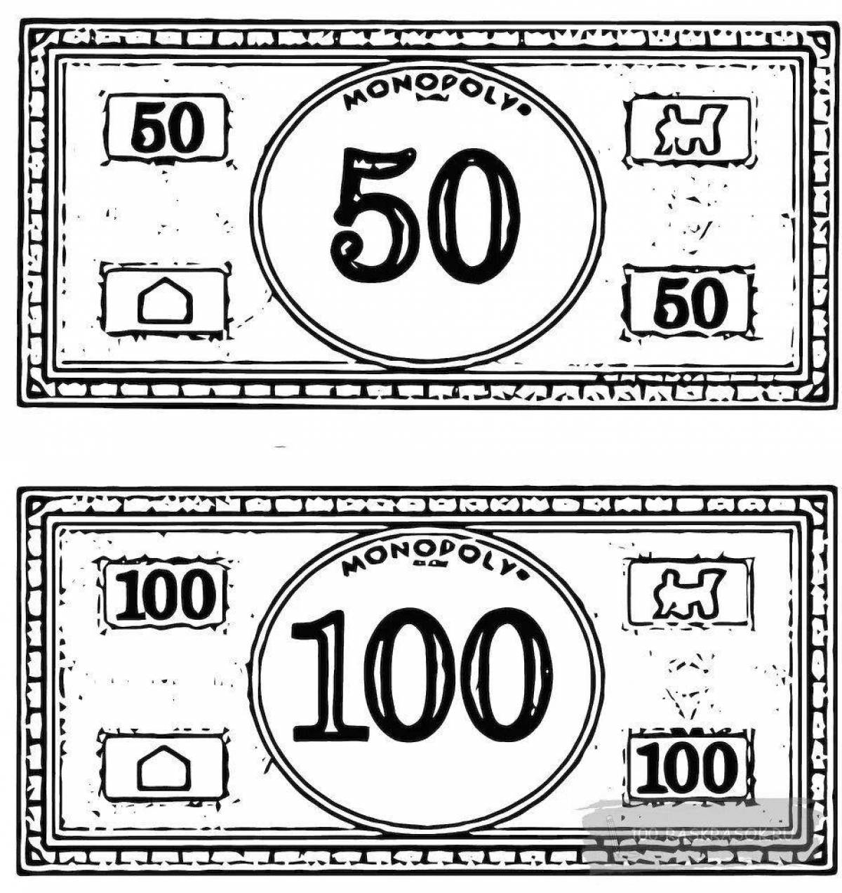 Coloring book shiny 100 dollar bill