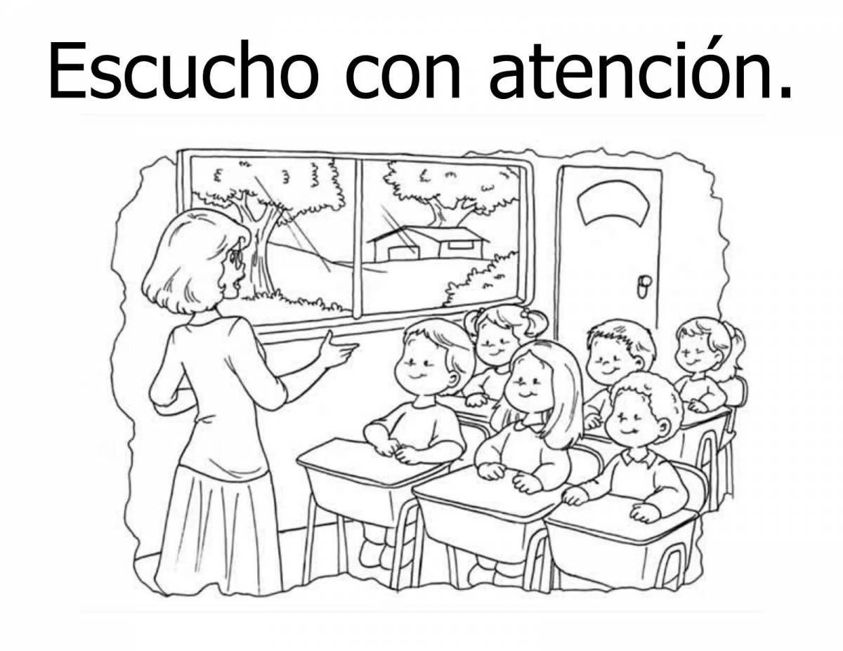 Colorful coloring page in the classroom