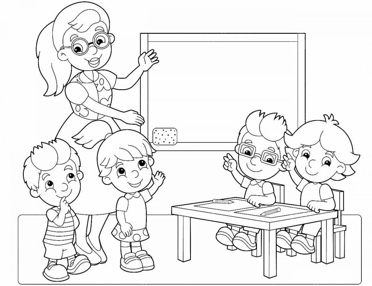 Playful classroom coloring page