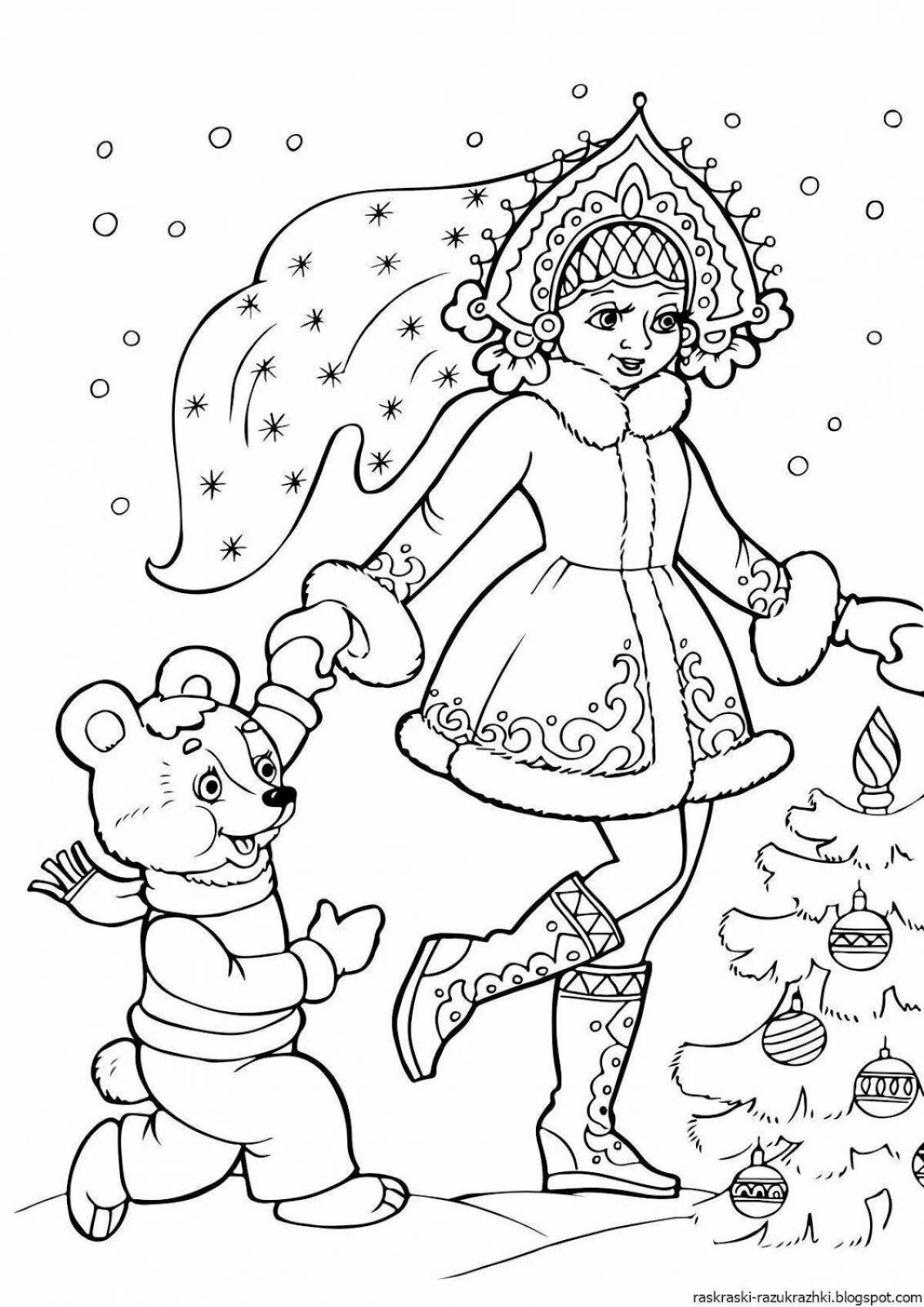 Charming coloring tree and snow maiden